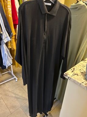 Joan Vass Black Polo Knit Top